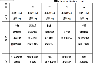 后塍幼儿园第九周幼儿食谱