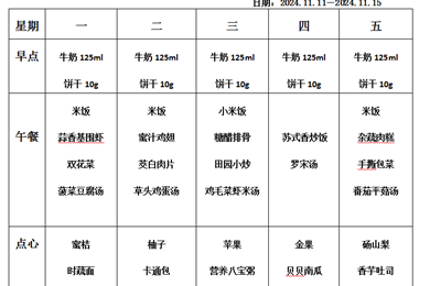 后塍幼儿园第十一周幼儿食谱